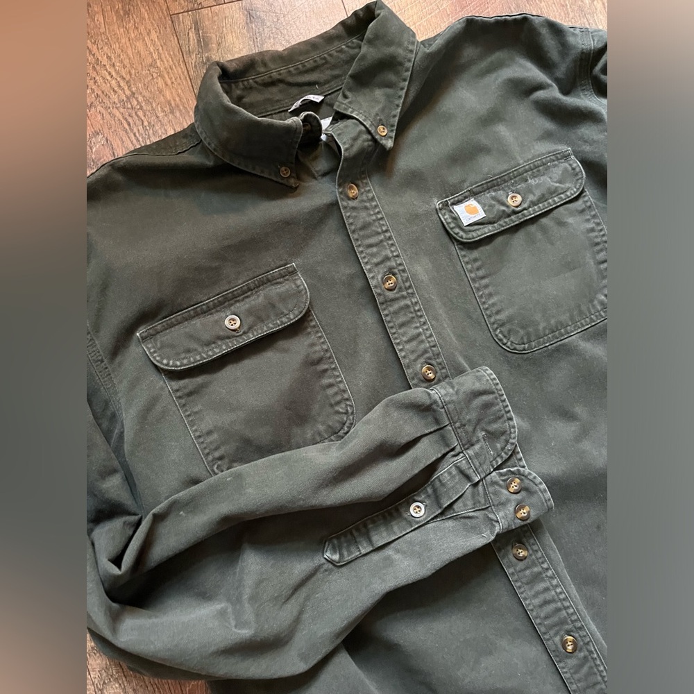 Carhartt Men's Casual Button Down Shirt - Olive Green